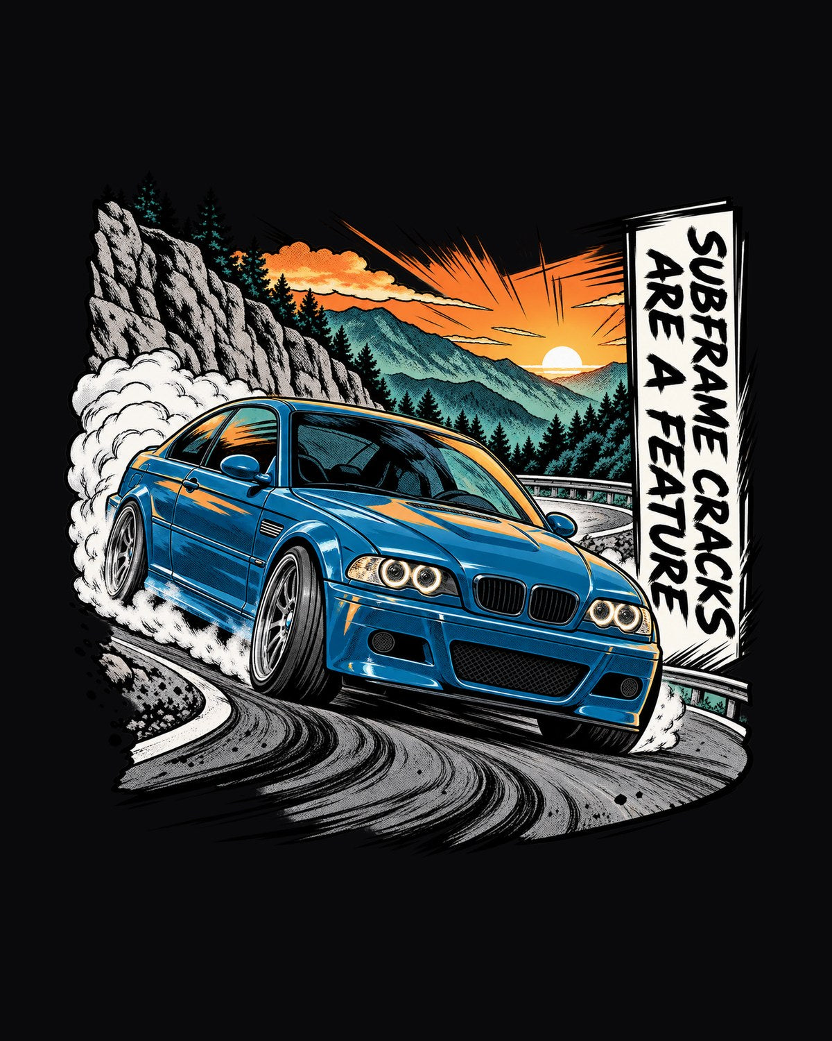 BMW E46 M3 Coupe Laguna Pass Retro Manga Panel Shirt design only