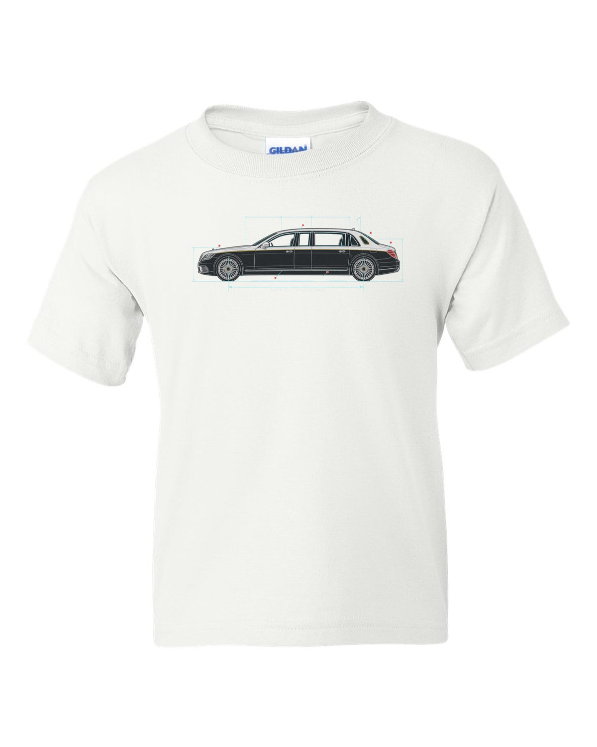 Maybach 62 S W240 Limousine Side Blueprint Tee white kids tee front view with the design