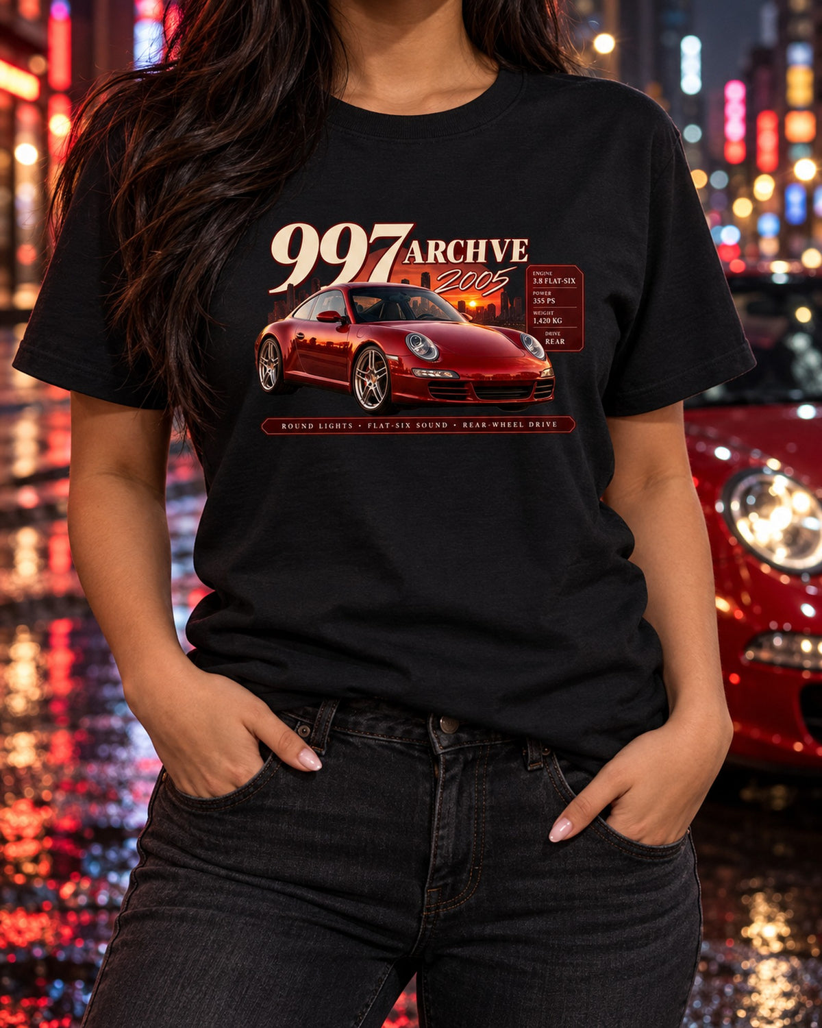 Porsche 911 Carrera S 997.1 Archive Panel Shirt, Car Guy Gift T-Shirt Black worn hero