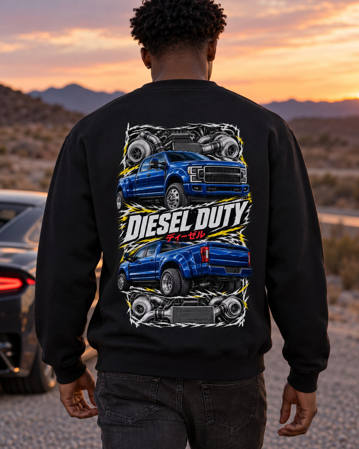 Ford F-250 Power Stroke Torn Poster Full-Back Graphic Tee Crewneck Black worn hero