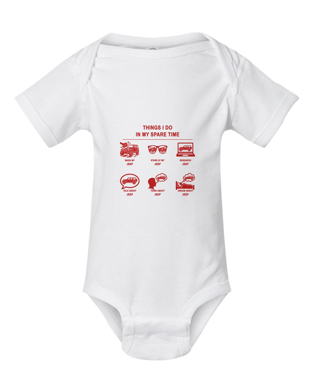 Jeep Things I Do Baby Onesie White front