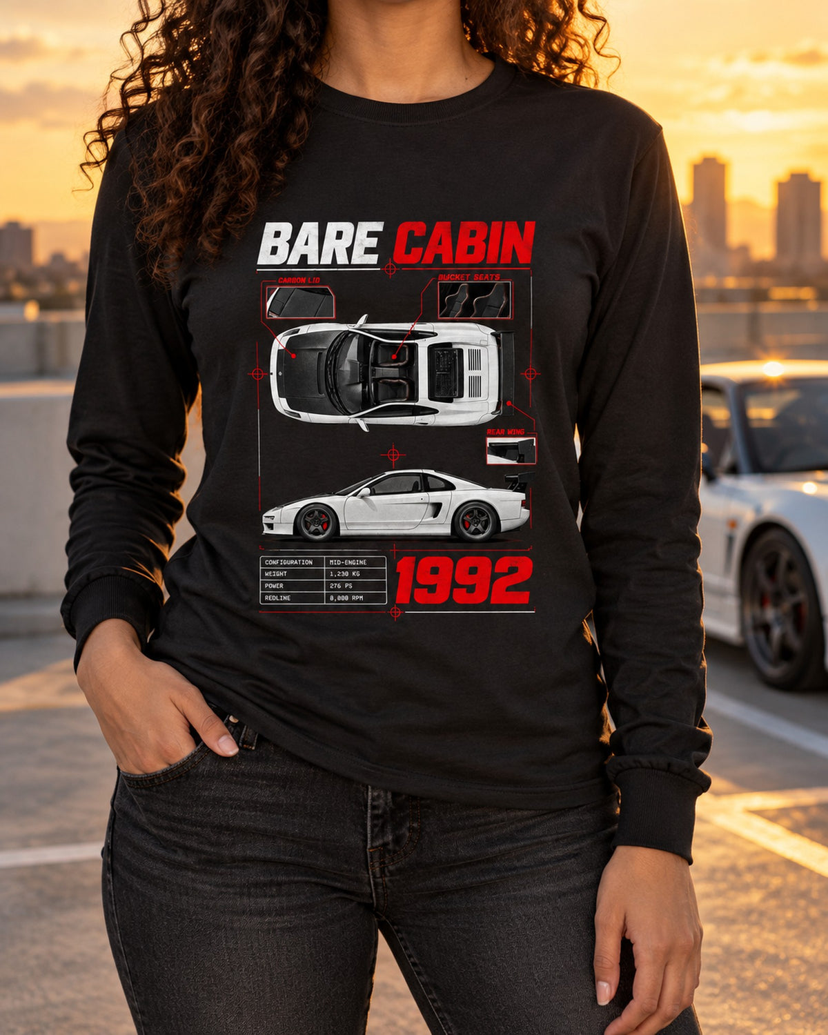 Honda NSX-R NA1 Spec Poster Shirt, Bare Cabin Car Guy Gift Long Sleeve Black worn hero