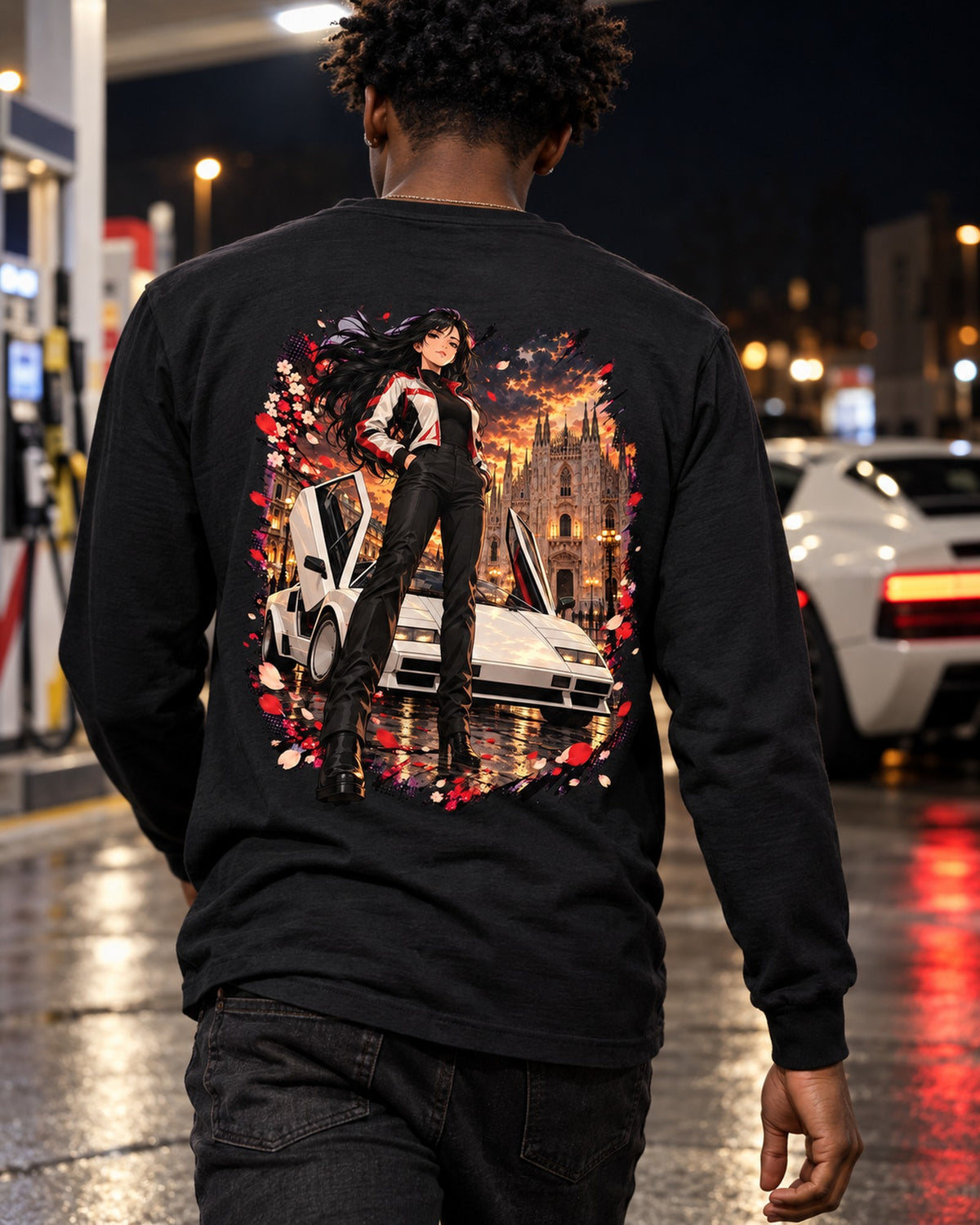 Lamborghini Countach Anime Girl Shirt, Hoodie & More Long Sleeve Black worn hero