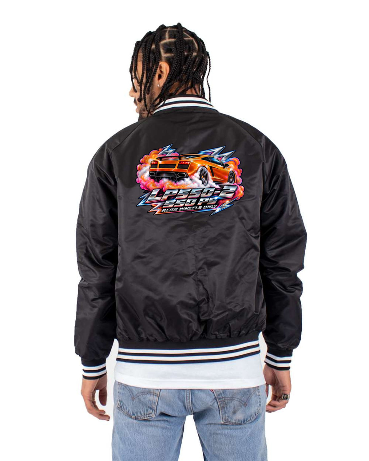 Lamborghini Gallardo LP550-2 80s Airbrush Burnout Shirt Bomber Jacket Black back