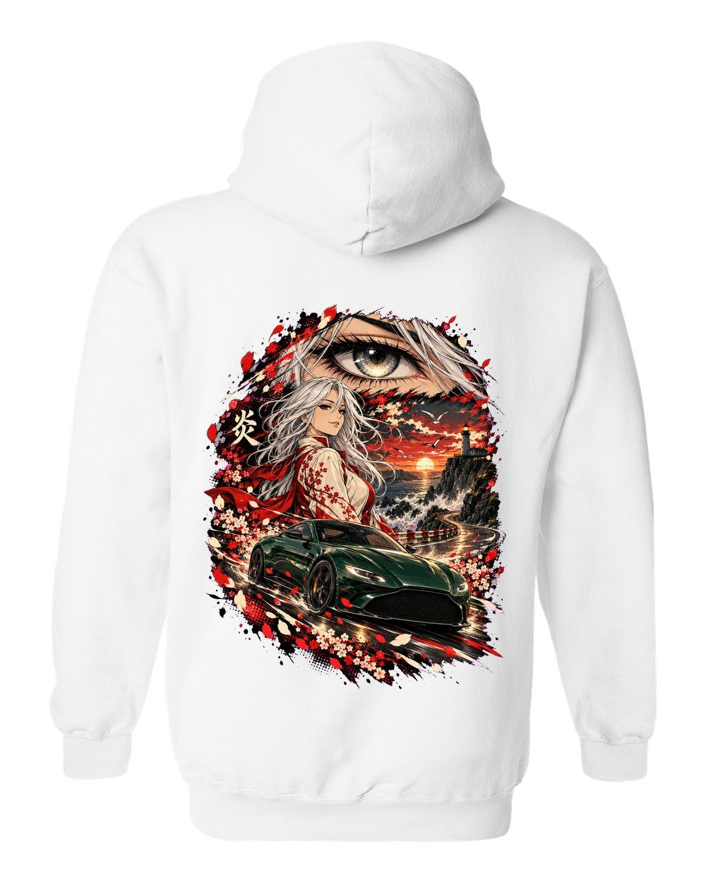 Aston Martin Vantage Anime Girl Pull Over Hoodie White back