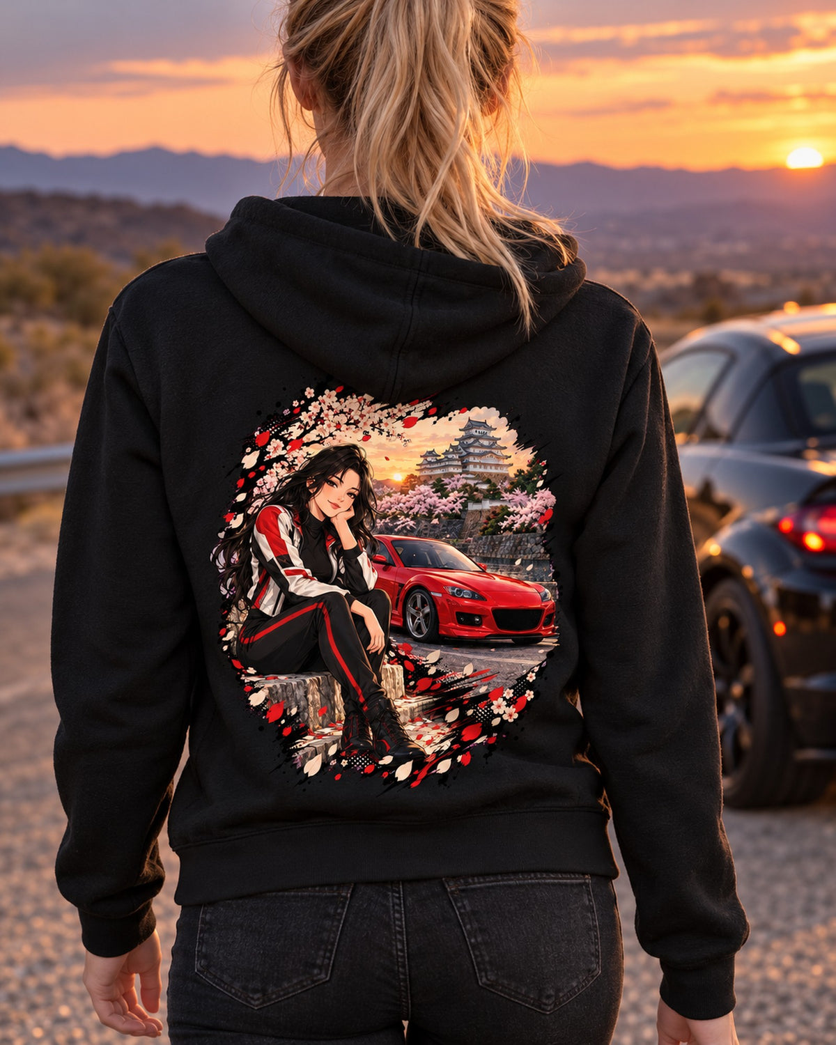 Mazda RX-8 Anime Girl Shirt, Hoodie & More Zip Hoodie Black worn hero
