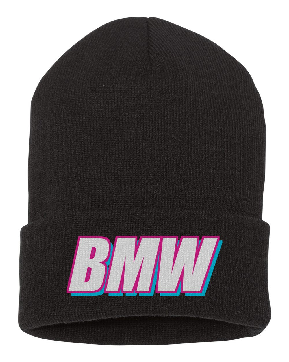 Bmw black beanie front view with car name