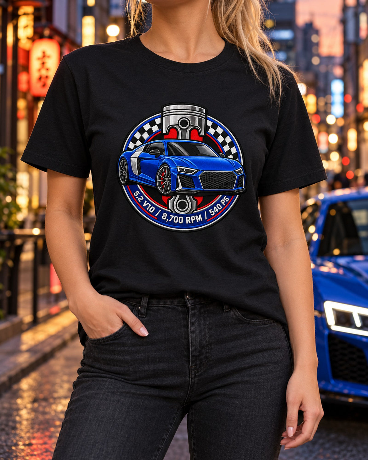 Audi R8 4S Varsity Crest Shirt, 5.2 V10 8,700 RPM T-Shirt Black worn hero