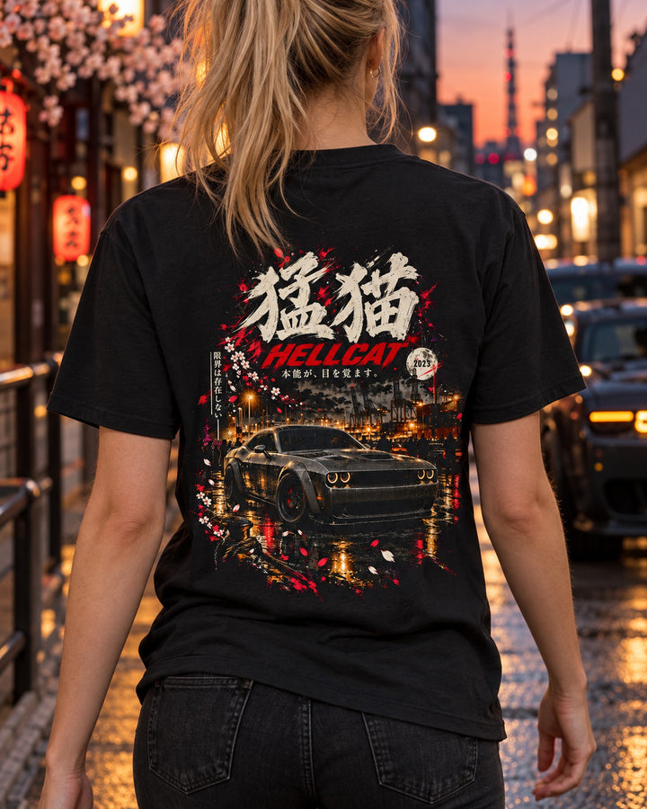 Dodge Challenger Hellcat Fierce Cat Shirt, Hoodie & More T-Shirt Black worn hero