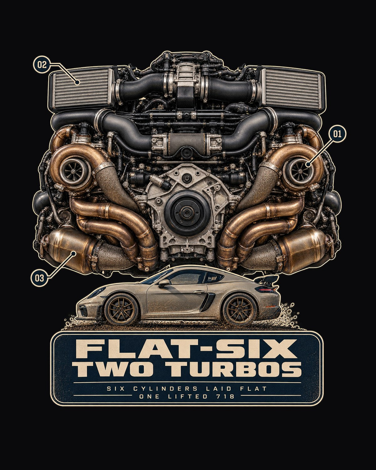 Porsche 911 Dakar Flat-Six Engine Hero Tee, 992 Car Gift design only