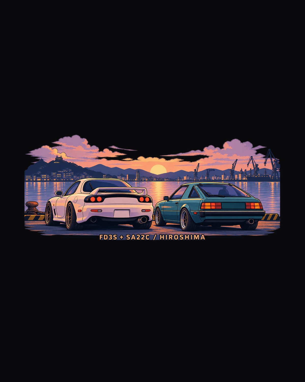 Mazda RX-7 FD3S Touge Hairpin Ukiyo-e Woodblock Shirt design only