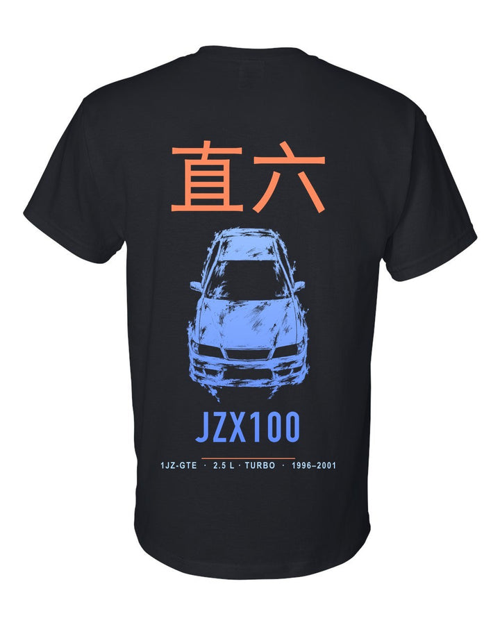 JZX100 full-back artwork black t-shirt back view with the design