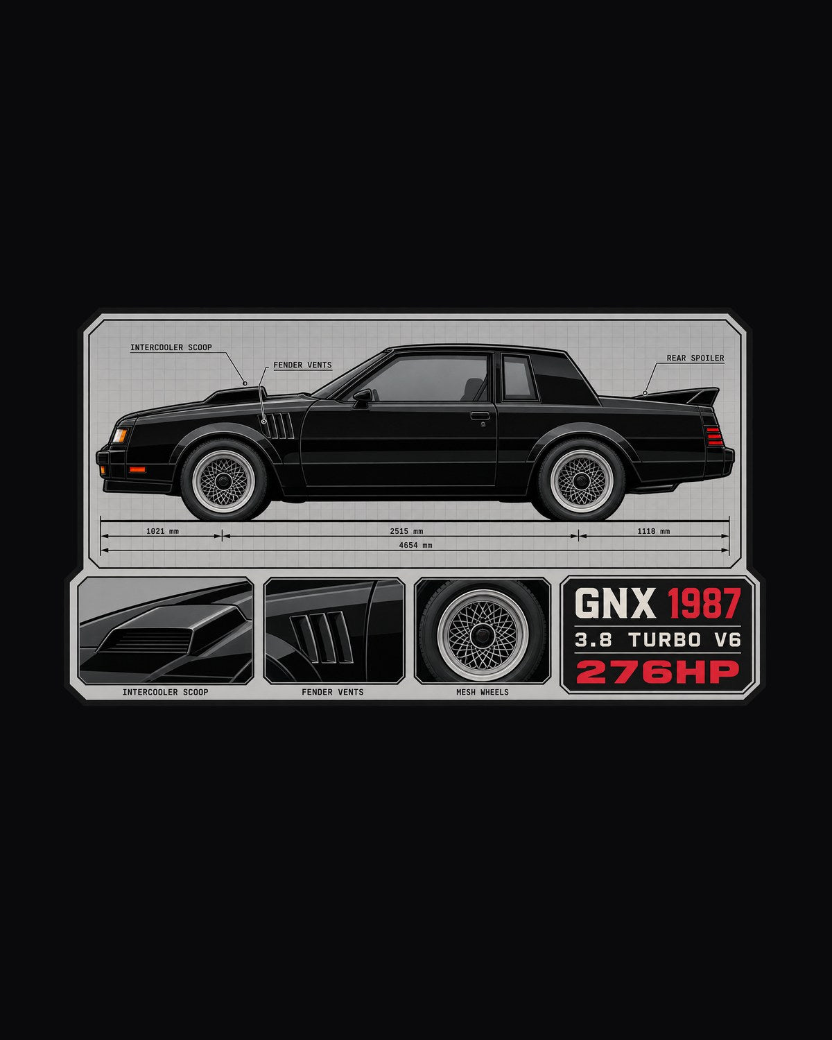 1987 Buick GNX Spec Sheet Shirt, Turbo V6 Car Guy Gift design only