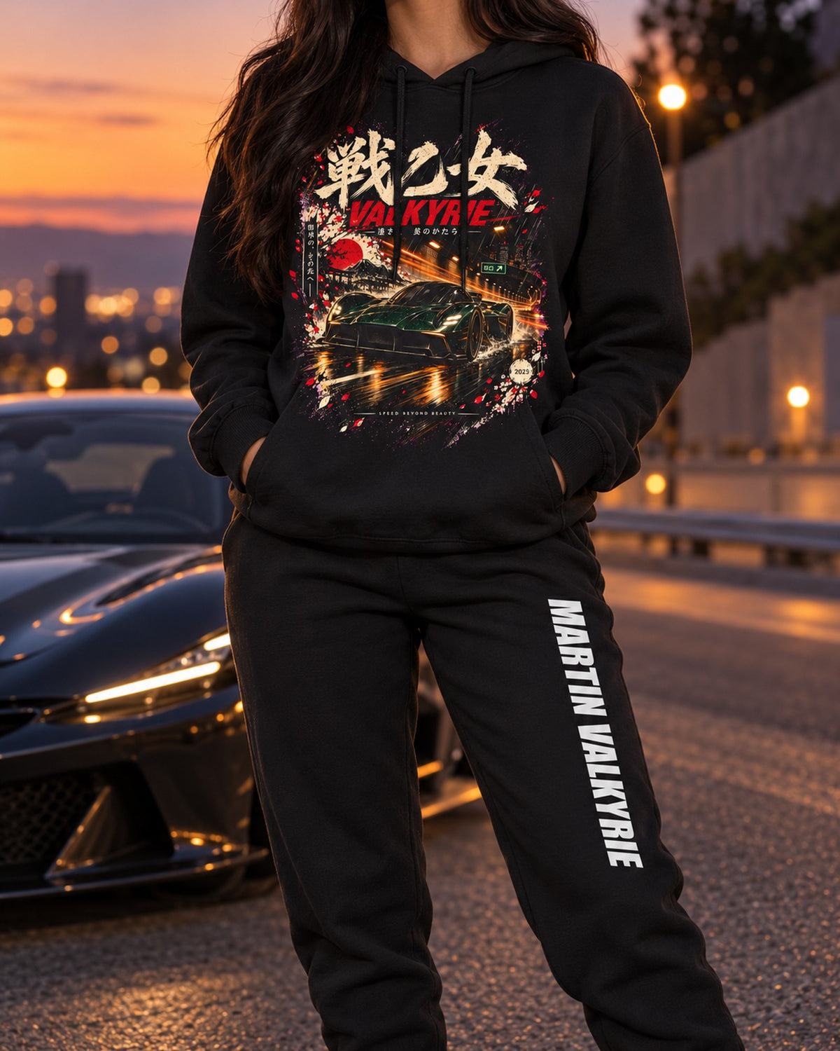 Aston Martin Valkyrie Dream Car Hoodie + Jogger Set Black worn hero