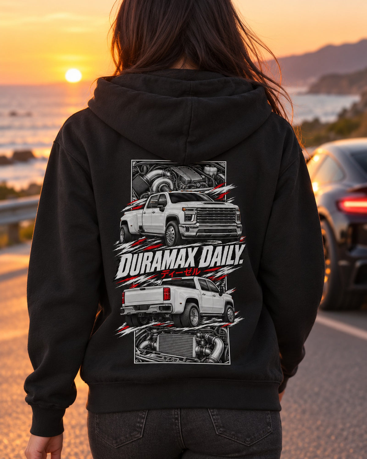 Chevy Silverado Hd Torn Poster Full-Back Graphic Tee Zip Hoodie Black worn hero