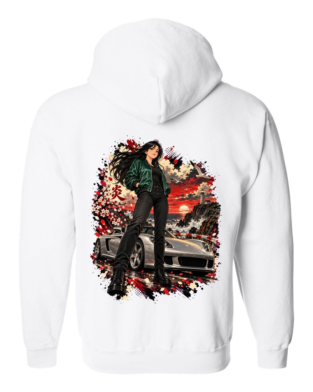 Porsche Carrera GT Anime Girl Zip Hoodie White back