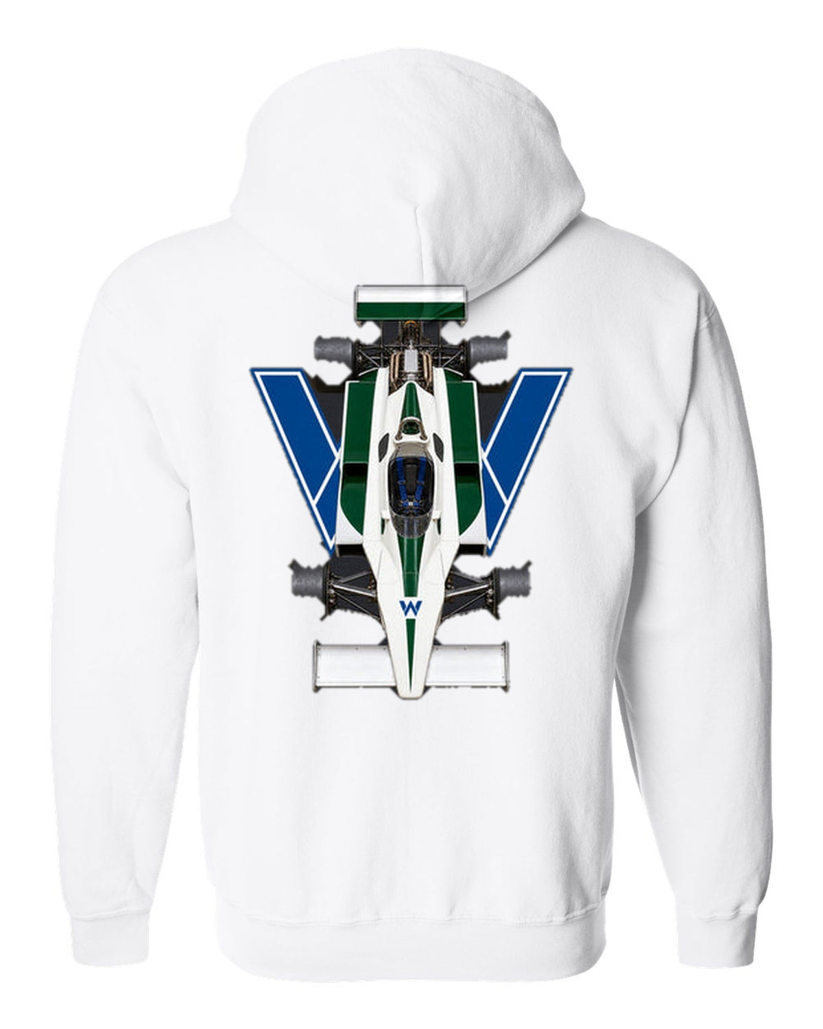 Williams FW07 1979 Formula 1 overhead poster artwork white zip hoodie back view with the design