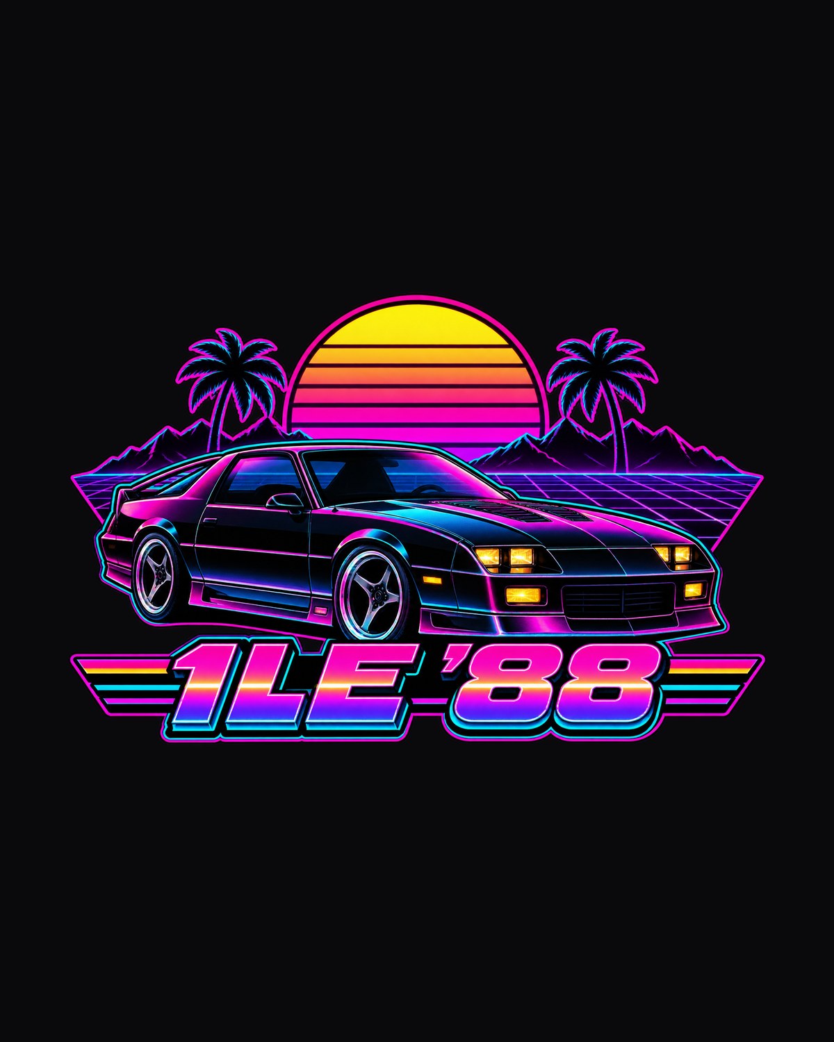 Camaro 1LE 1988 IROC Synthwave Shirt, Retro Grid Tee design only