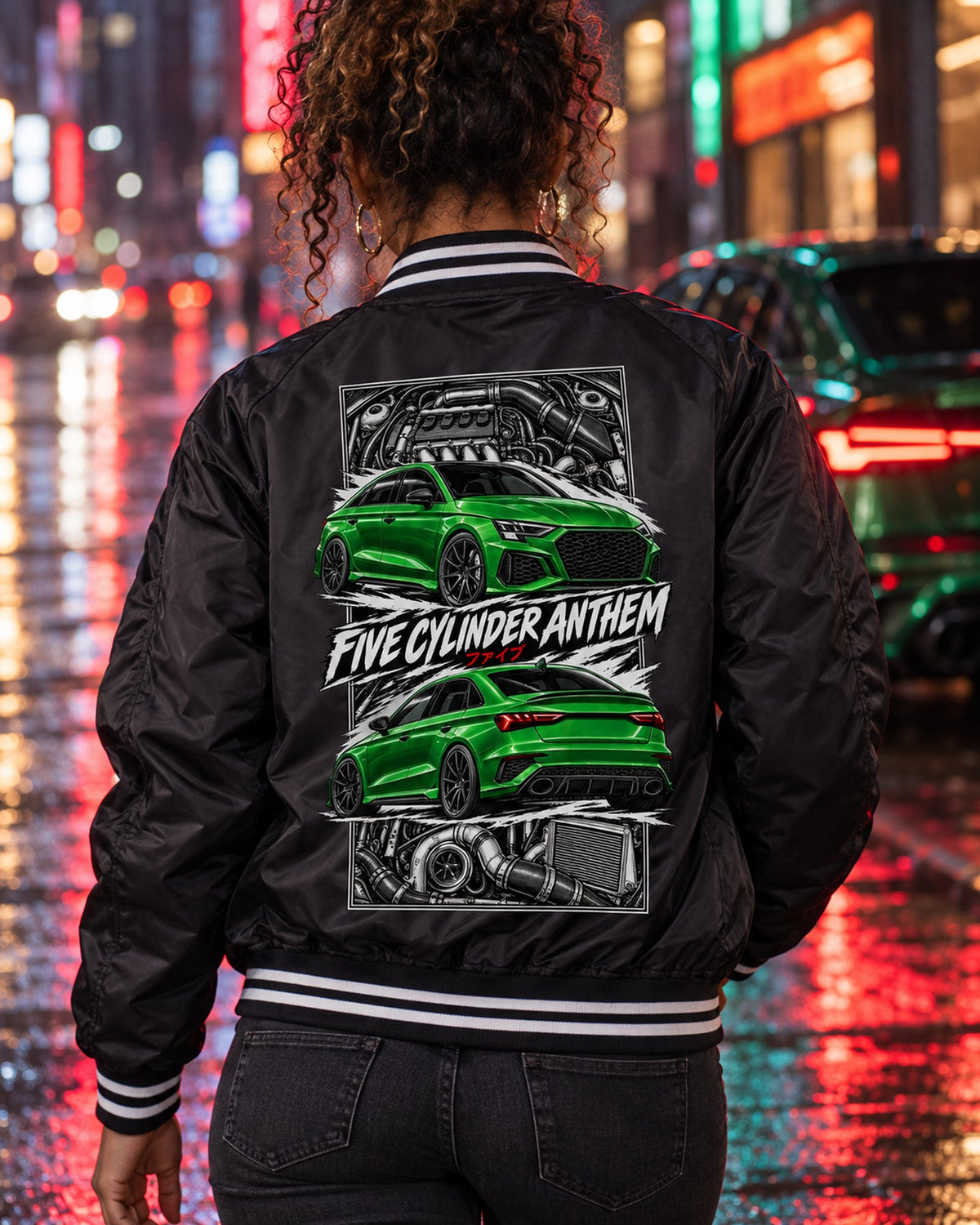 Audi Rs3 Torn Poster Full-Back Graphic Tee Bomber Jacket Black worn hero