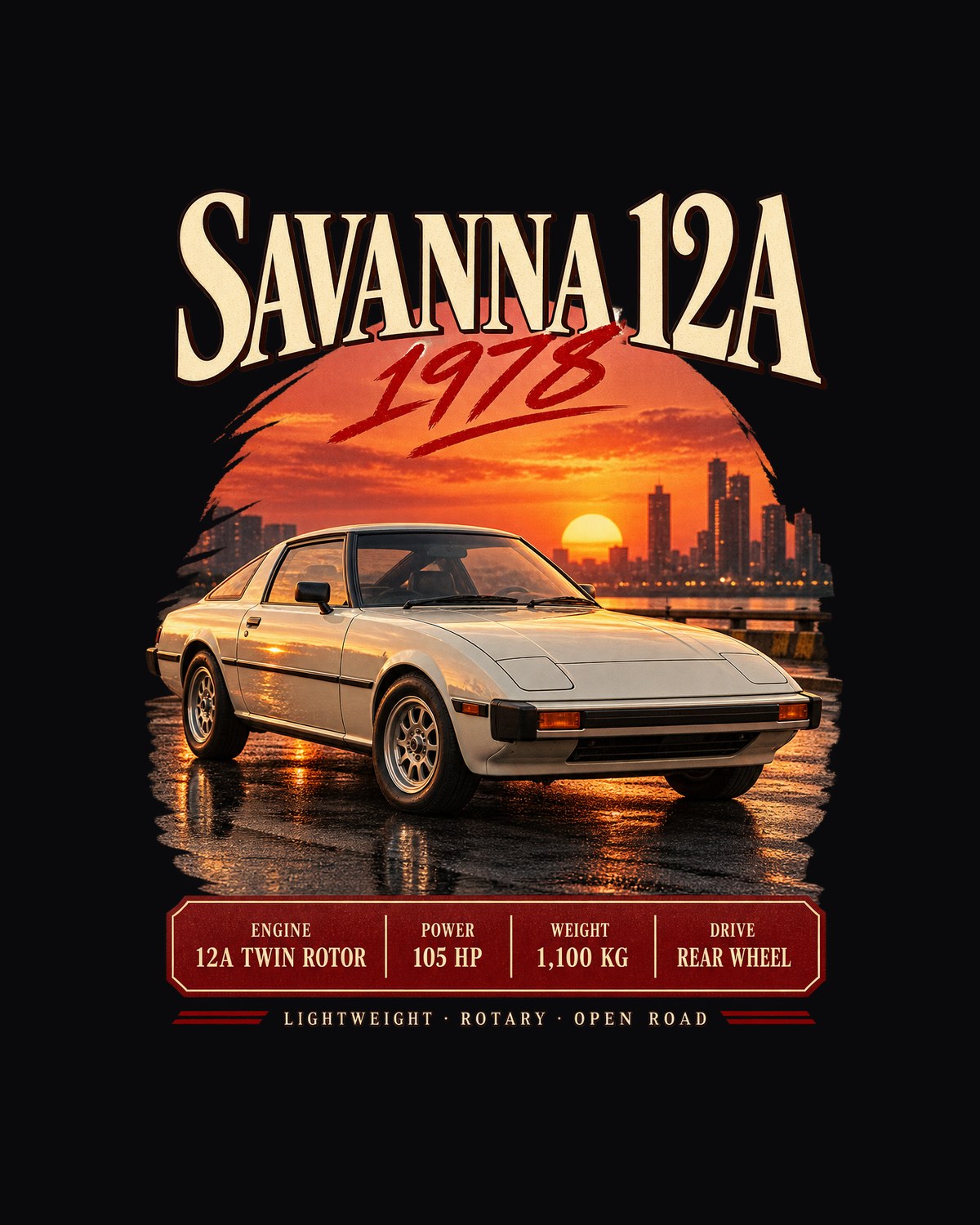 Mazda RX-7 SA22C Savanna Archive Panel Shirt, 1978 to 1985 design only