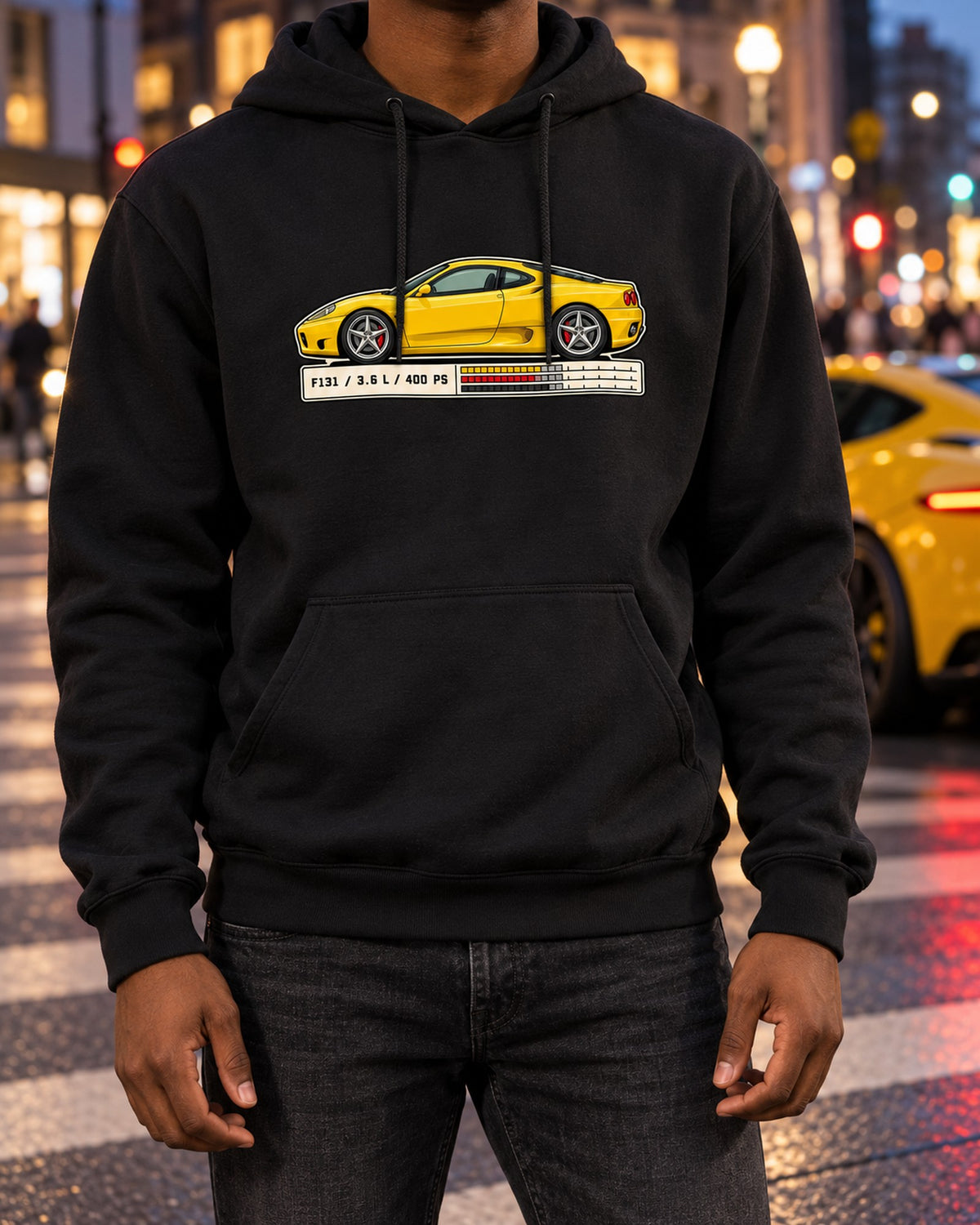 Ferrari 360 Modena F131 Data Plate Shirt, Spec Sheet print Pull Over Hoodie Black worn hero