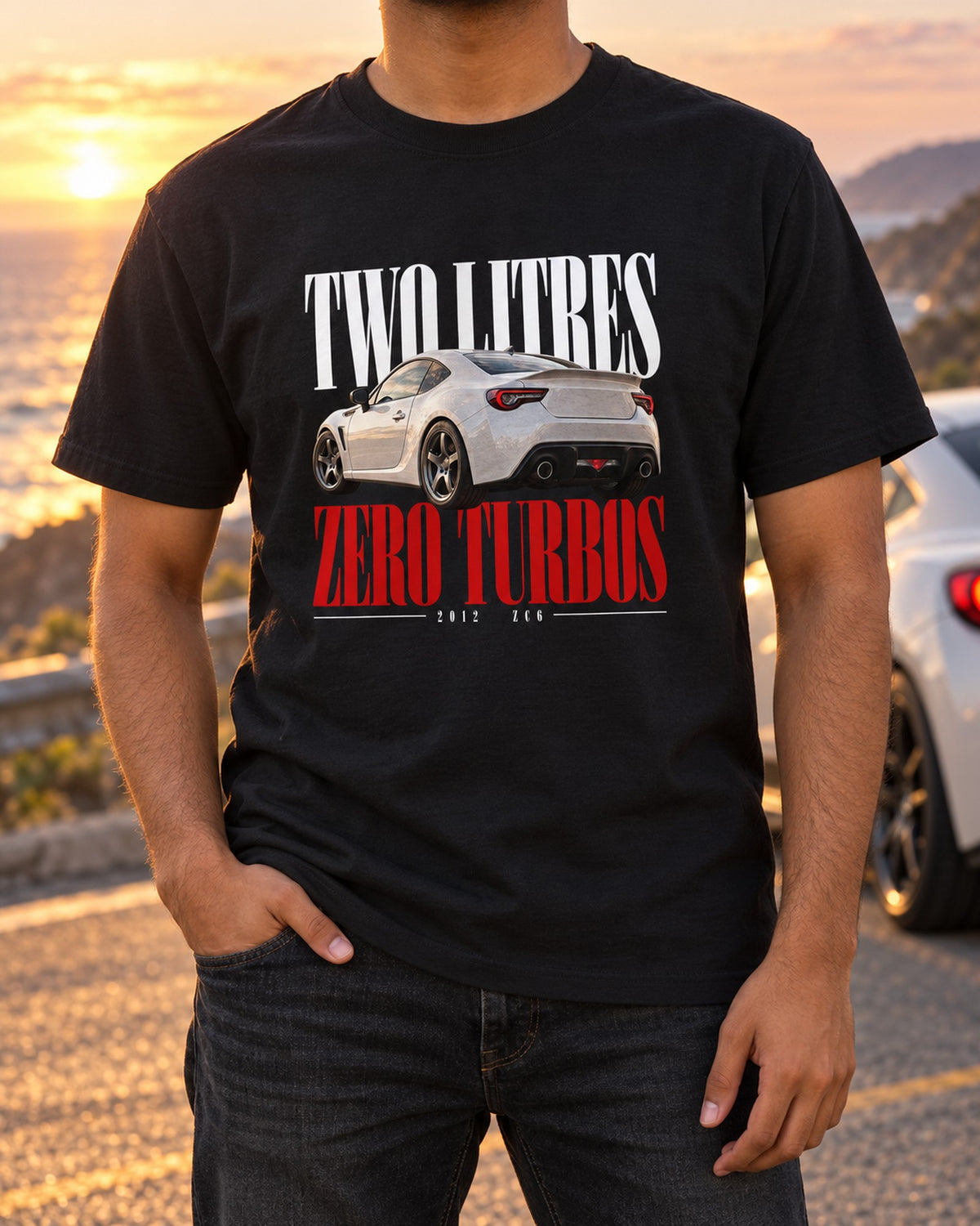 Subaru BRZ ZC6 Two Litres Zero Turbos Editorial Shirt T-Shirt Black worn hero