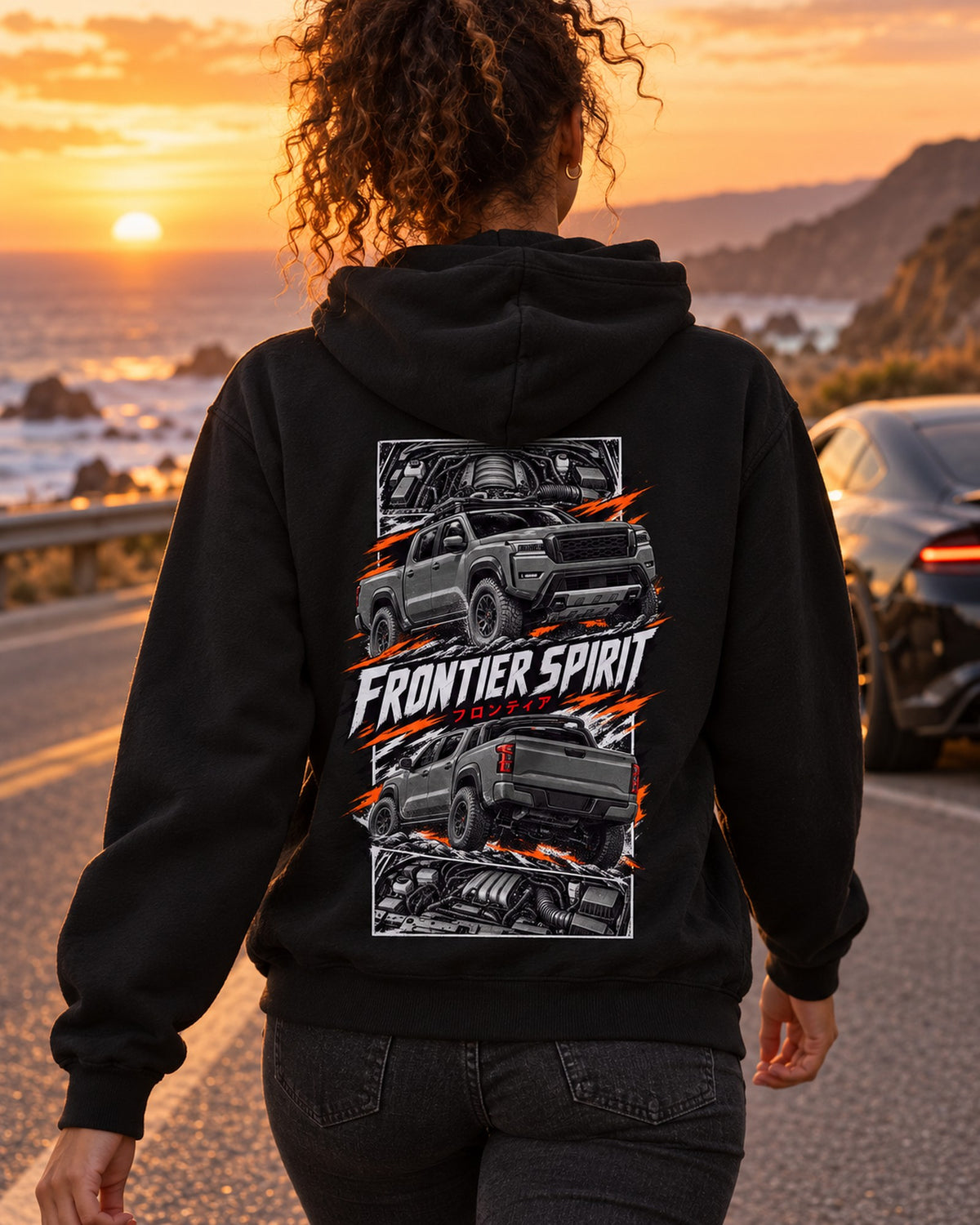 Nissan Frontier Torn Poster Full-Back Graphic Tee Pull Over Hoodie Black worn hero