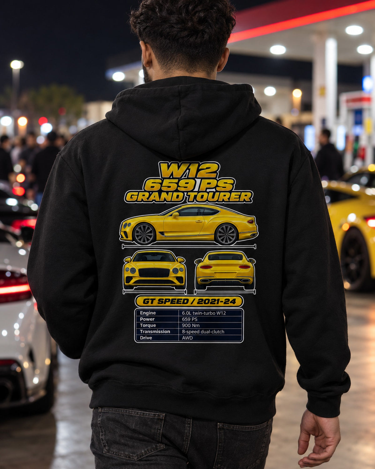 Bentley Continental Gt Speed Spec Sheet Full-Back Graphic Tee Pull Over Hoodie Black worn hero