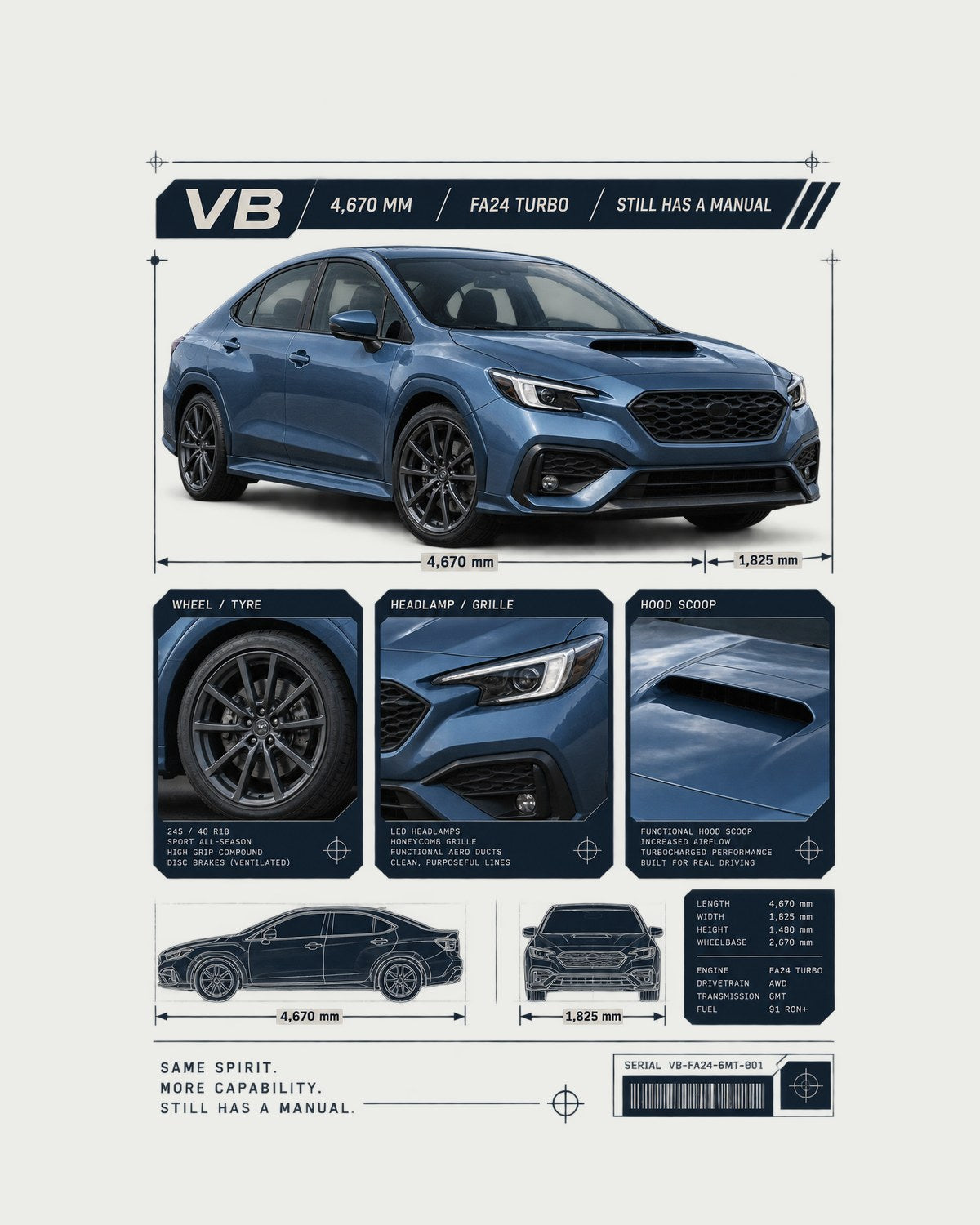 Subaru WRX VB Dossier Panel Shirt, FA24 Turbo Car Guy Tee design only