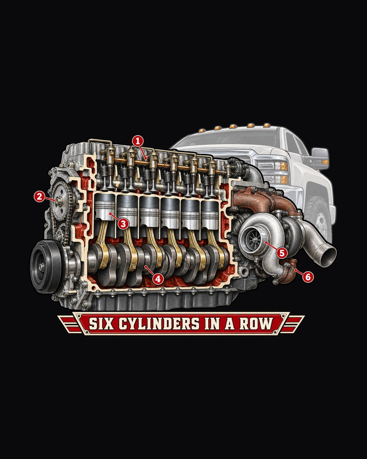 Dodge Ram Inline-Six Diesel Cutaway Shirt, Six in a Row design only