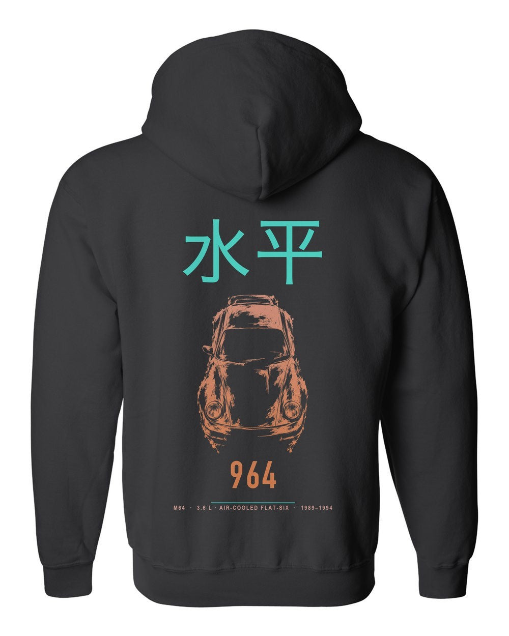 964 full-back artwork black zip hoodie back view with the design