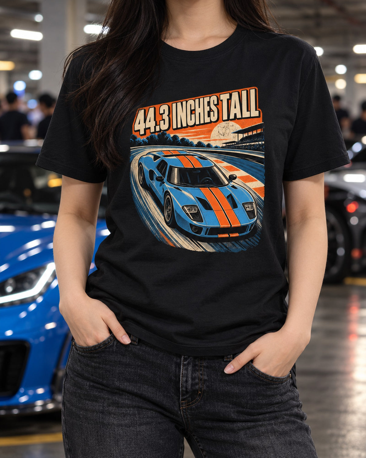 Ford GT 2005-2006 Overhead Retro Le Mans Poster Tee T-Shirt Black worn hero