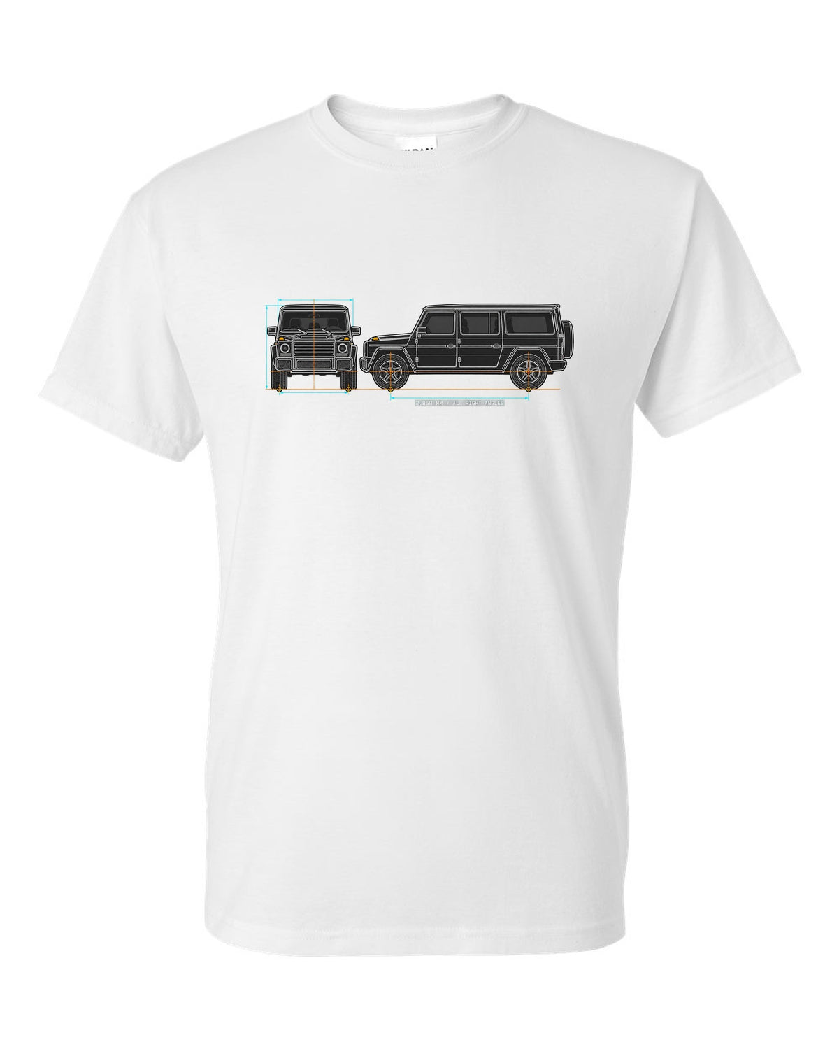 Neon outline graphic of a Mercedes SLS AMG C197 with gullwing doors open, print white t-shirt front view with the design