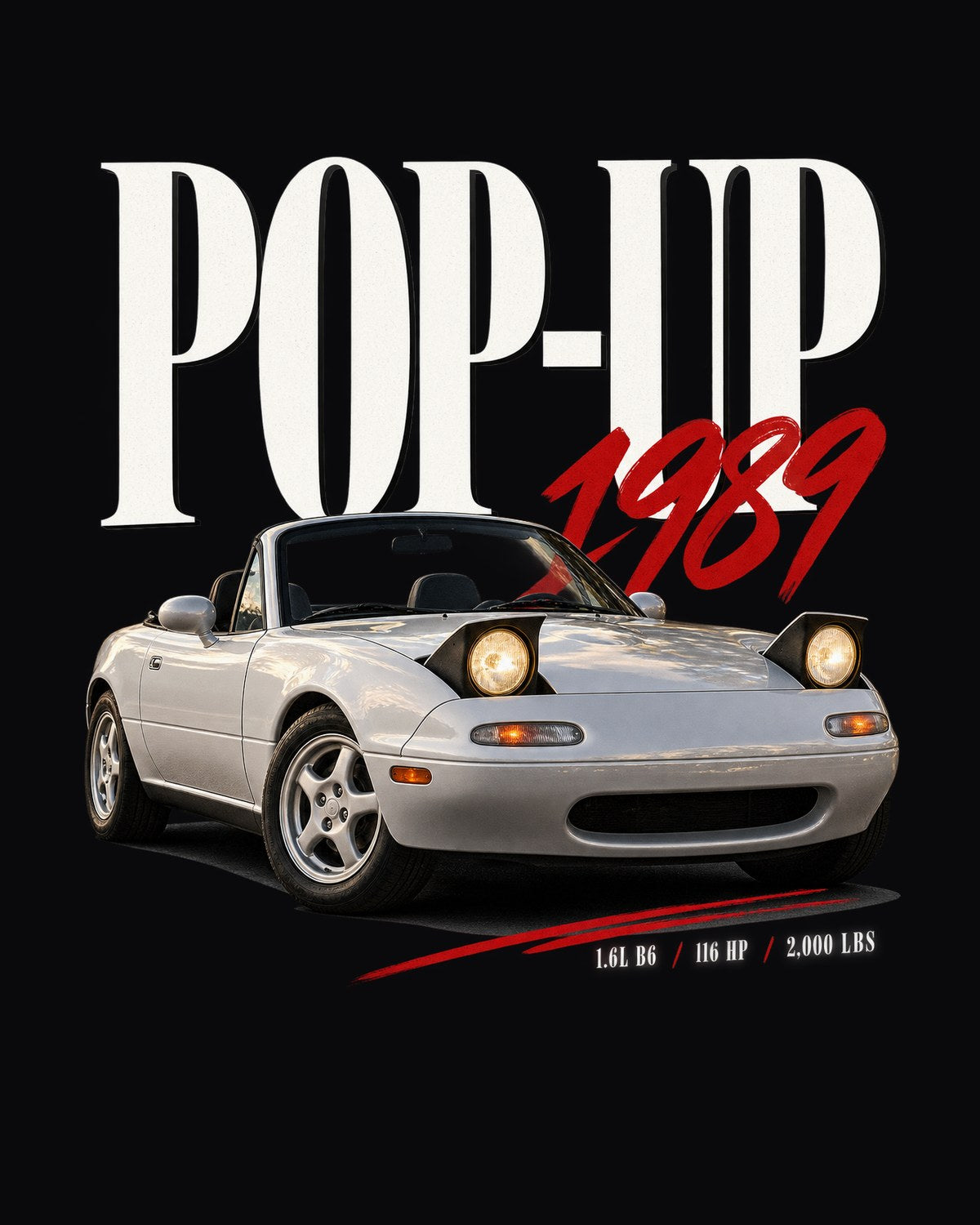 Mazda MX-5 NA Pop-Up Editorial Shirt, 1989 to 1997 Miata design only