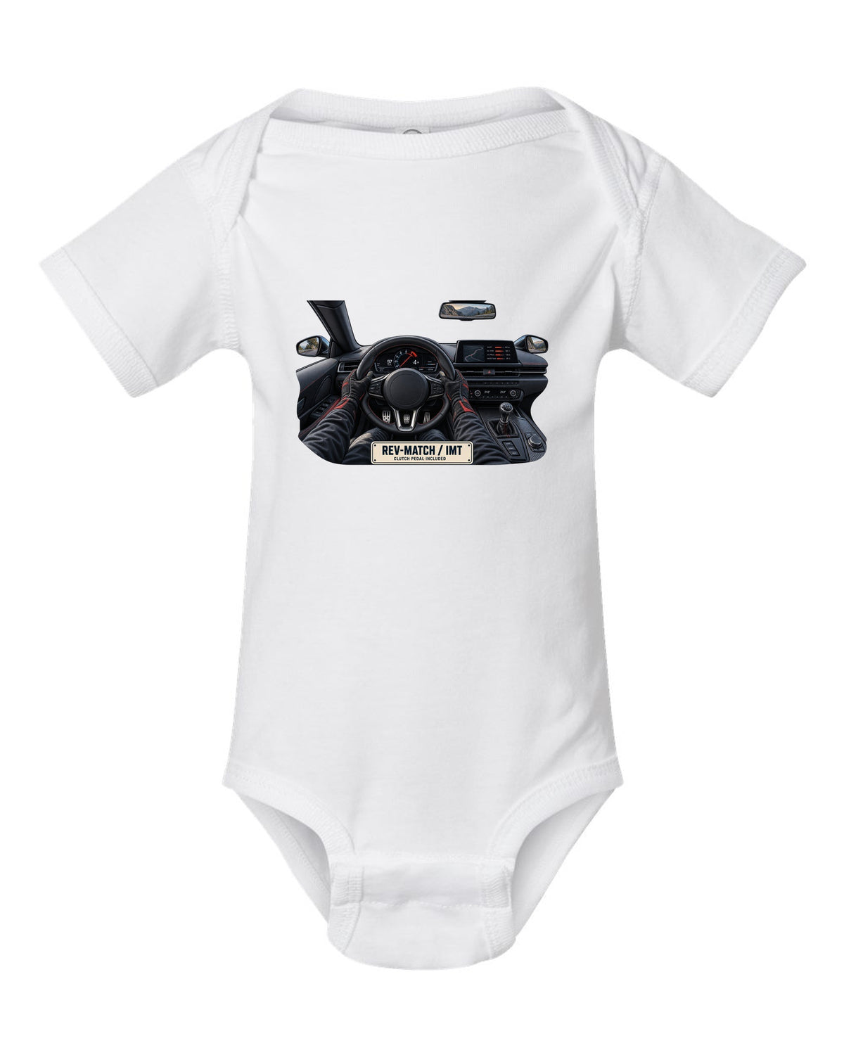 Toyota GR Supra B58 3.0L turbo straight-six engine bay illustration, print white baby onesie front view with the design