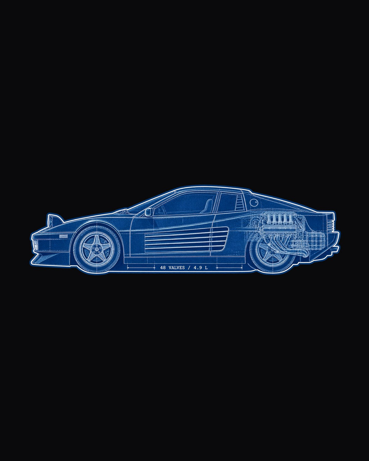 Ferrari Testarossa F110 Flat-12 Cyanotype Blueprint Tee design only