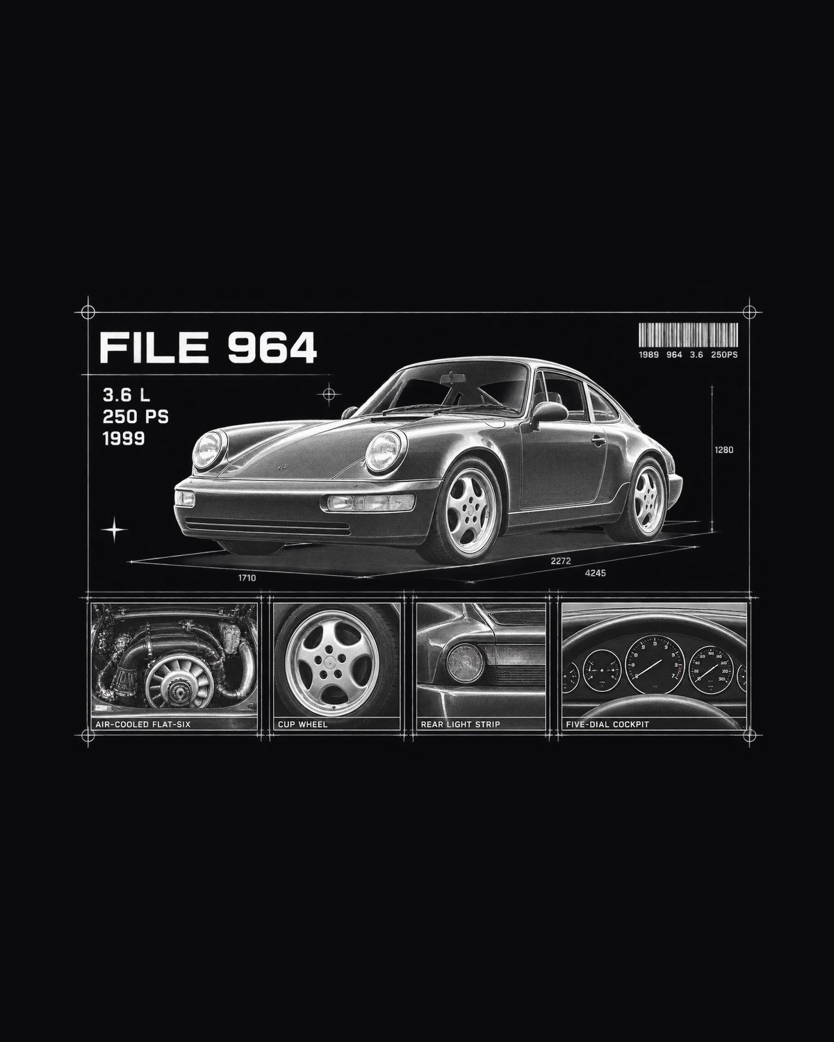Porsche 911 964 Carrera 2 Dossier Panels Shirt design only