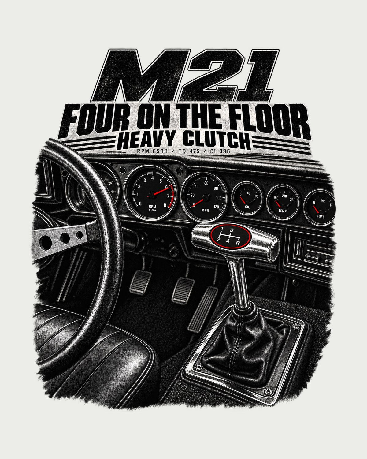 Nova SS 1970 Muncie M21 Four-Speed Shifter Cockpit Tee design only