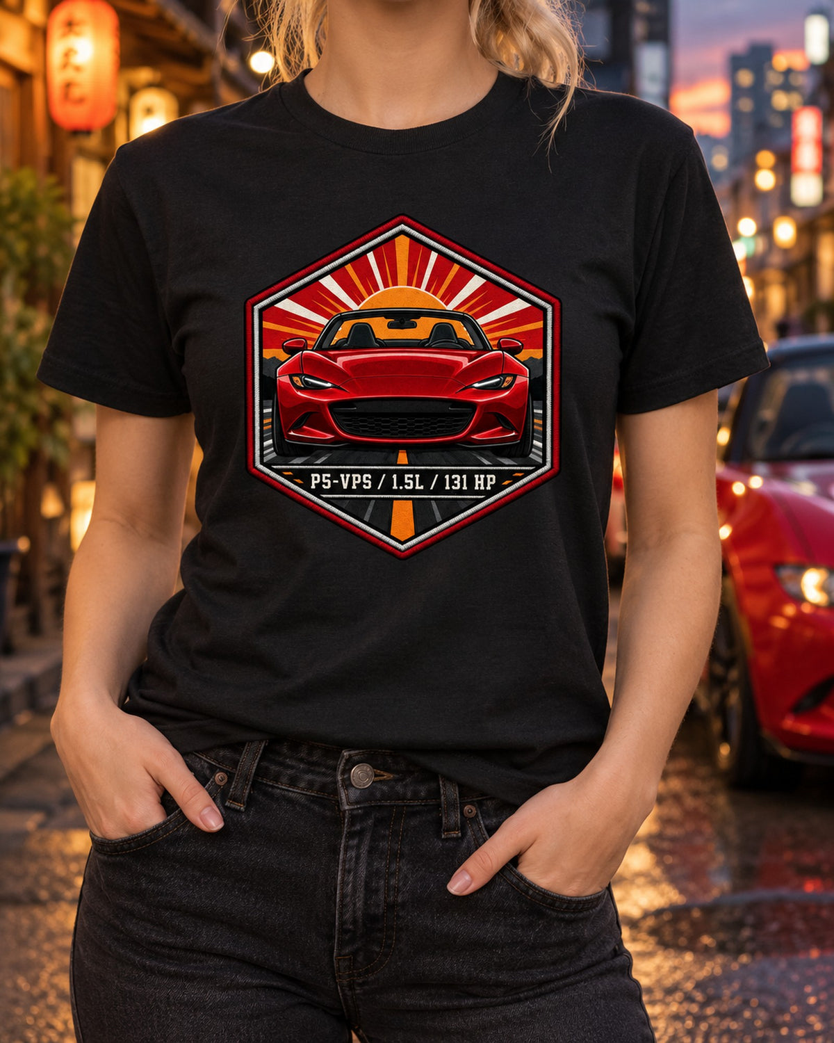 Mazda MX-5 ND P5-VPS 1.5L Hex Crest Shirt, Car Guy Gift T-Shirt Black worn hero