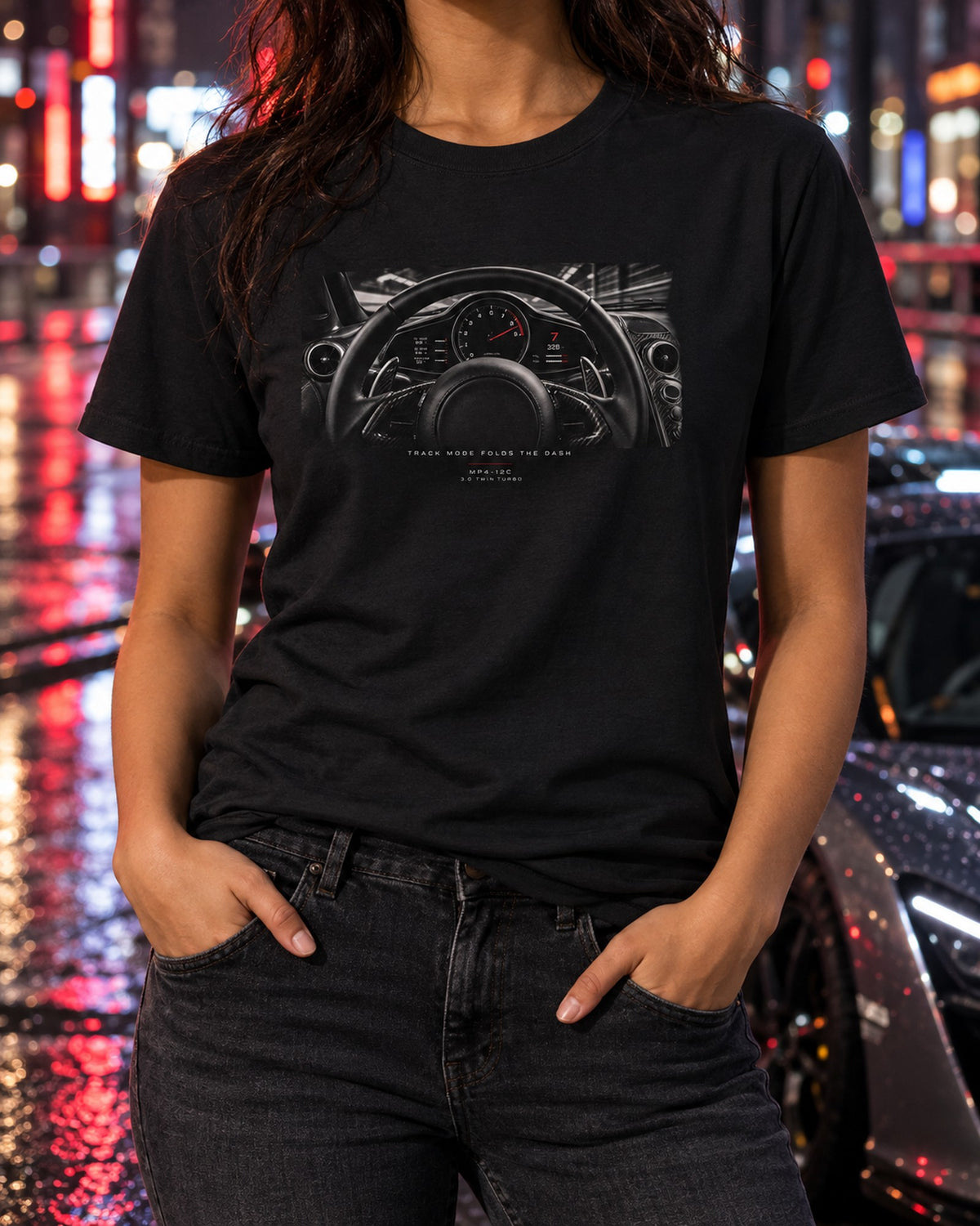 McLaren 12C MP4-12C Cockpit Track Mode Folds The Dash Shirt T-Shirt Black worn hero