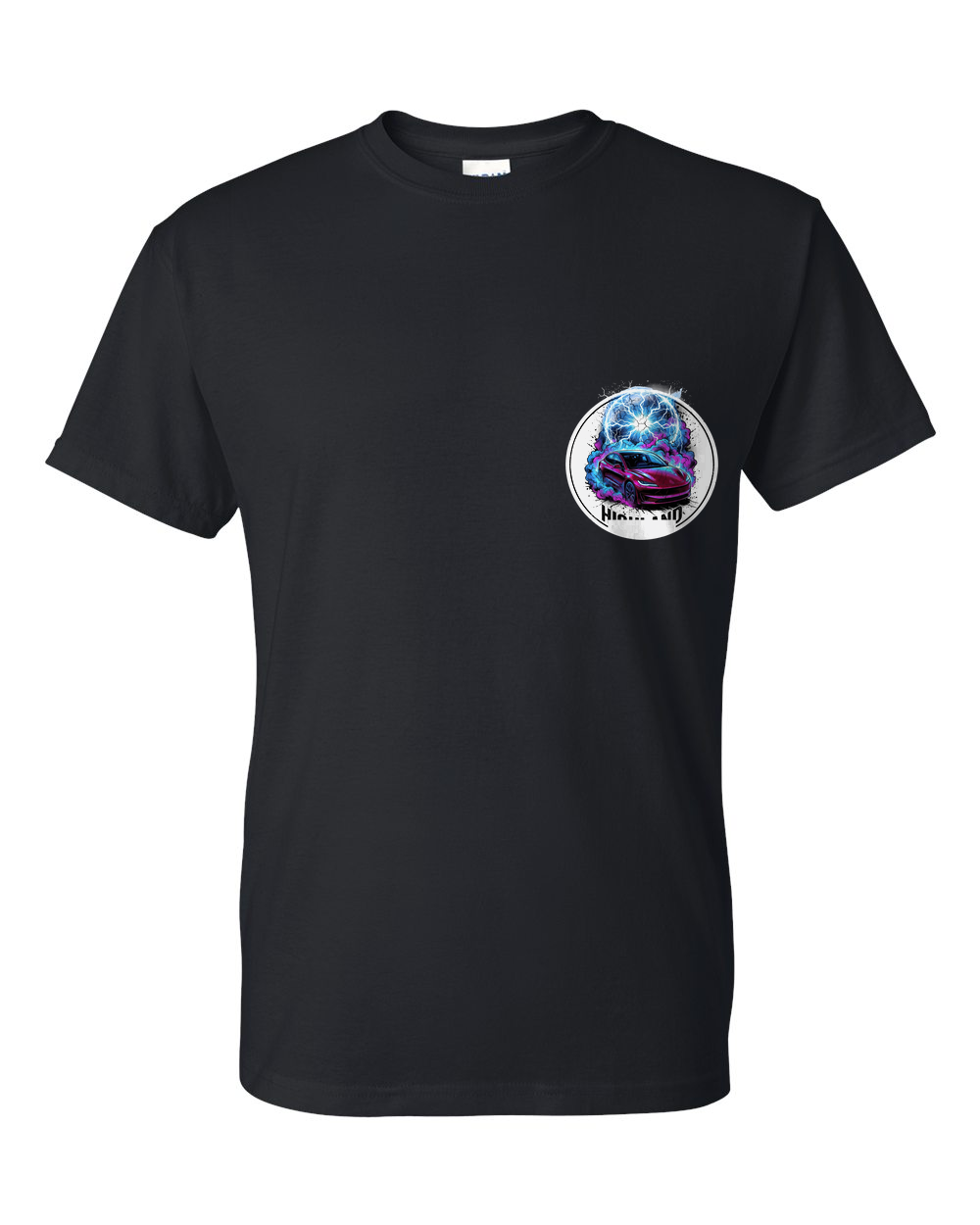 Tesla Model 3 Highland T-Shirt — Black front emblem