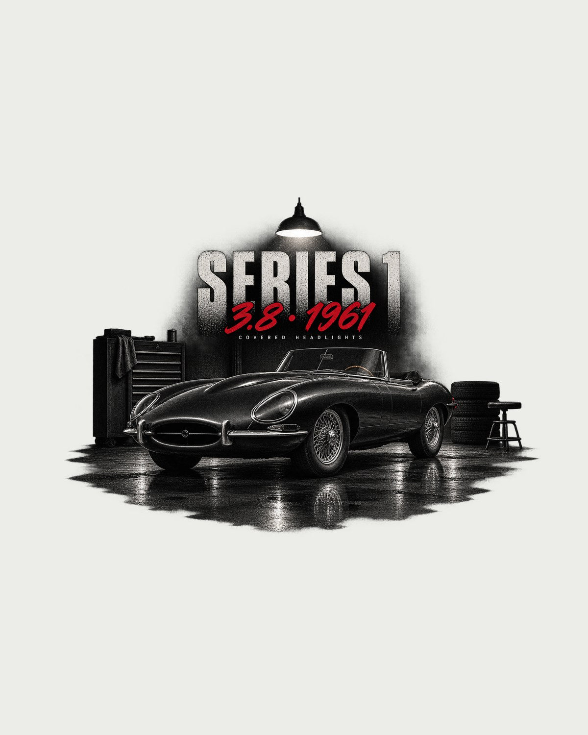 Jaguar E-Type Series 1 3.8 Garage Night print Car Shirt design only