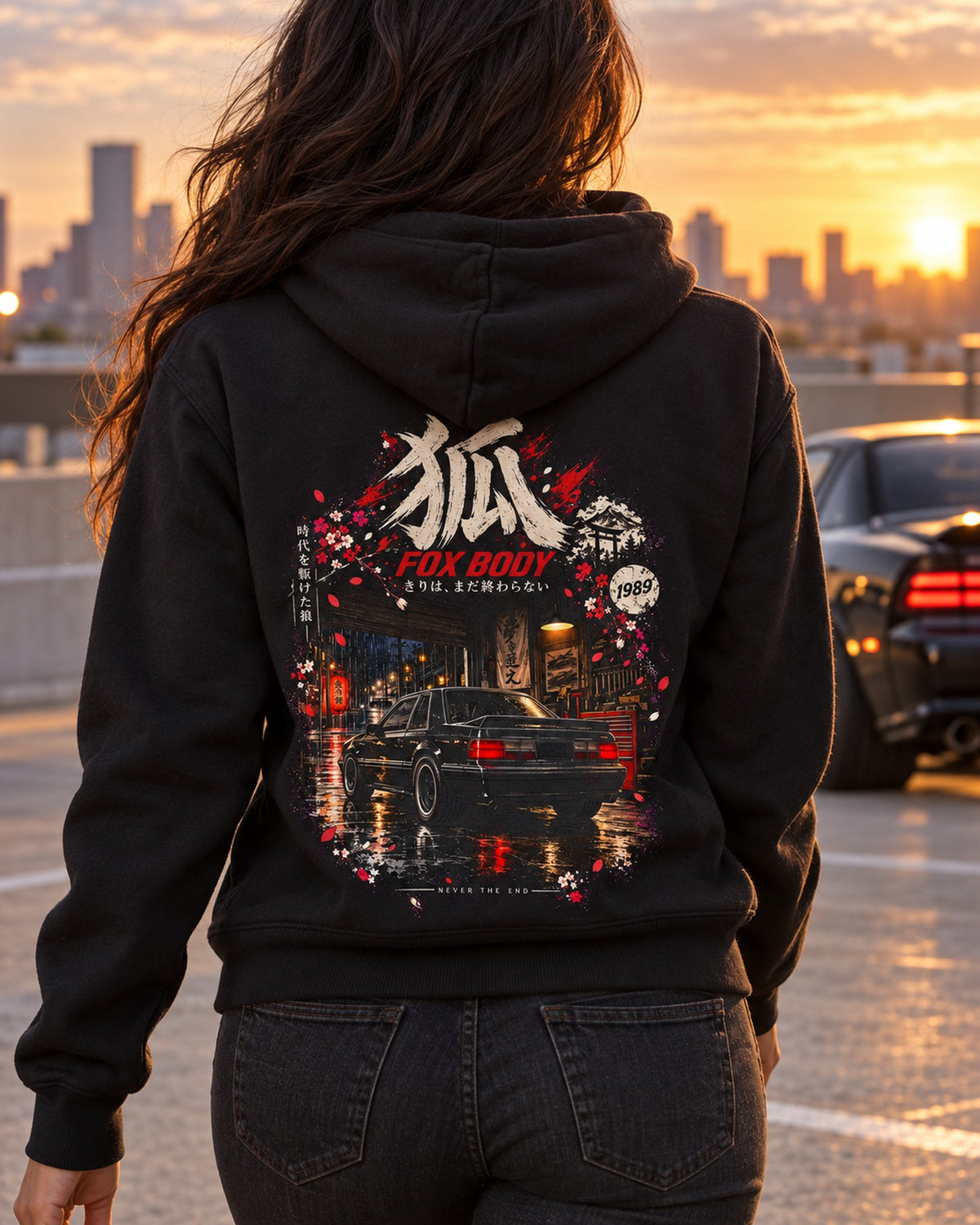Ford Mustang Fox Body Night Run Shirt, Hoodie & More Zip Hoodie Black worn hero