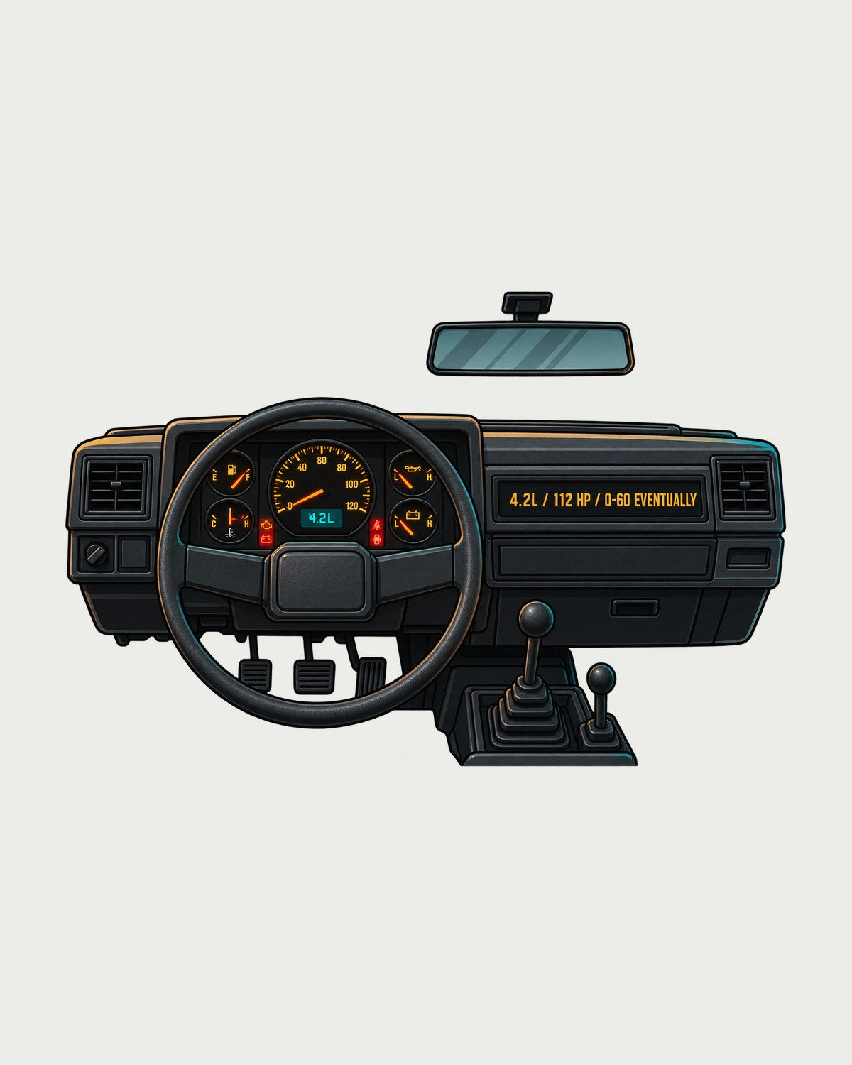 Jeep Wrangler YJ 4.2L Gauge Cluster Readout Tee, 0-60 Joke design only