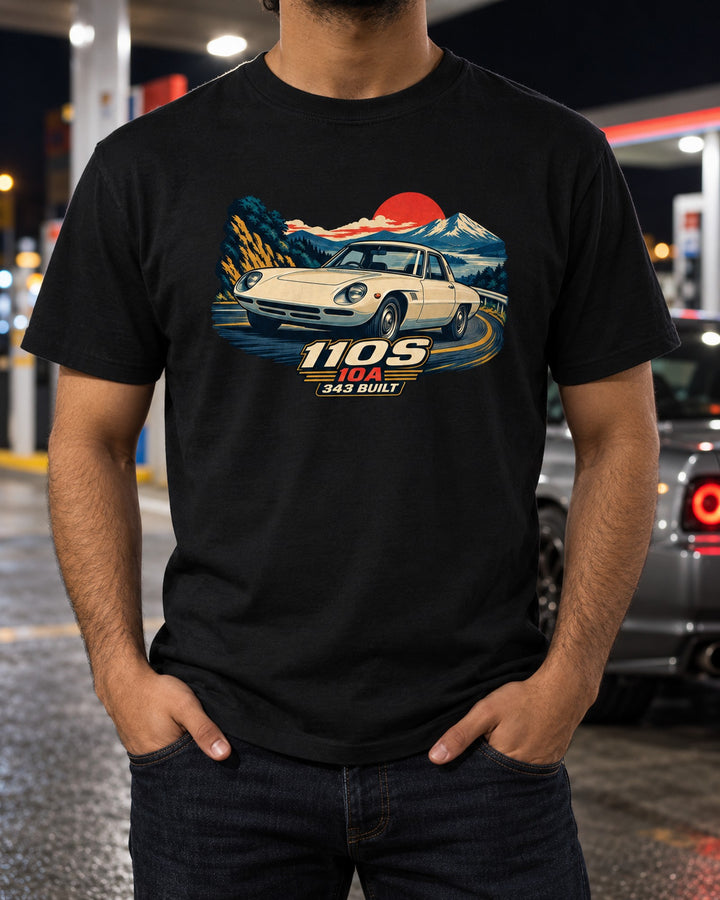 Mazda Cosmo Sport 110S Vintage Motorsport Poster Shirt T-Shirt Black worn hero