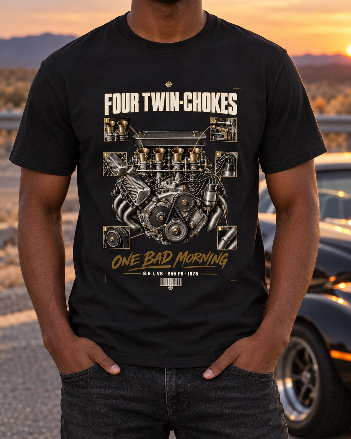 Ferrari 308 GTB Four Weber Carbs Anatomy Shirt, 2.9 V8 Tee T-Shirt Black worn hero