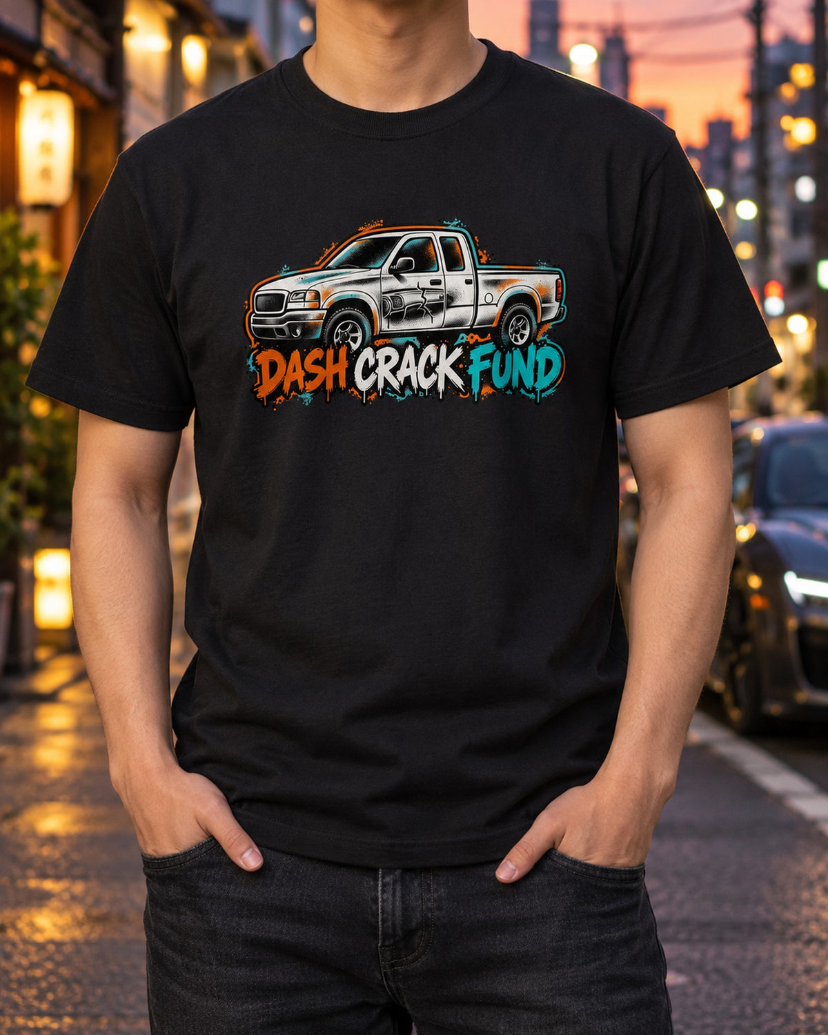 NBS Silverado GMT800 Spray Stencil Tee, Dash Crack Fund T-Shirt Black worn hero
