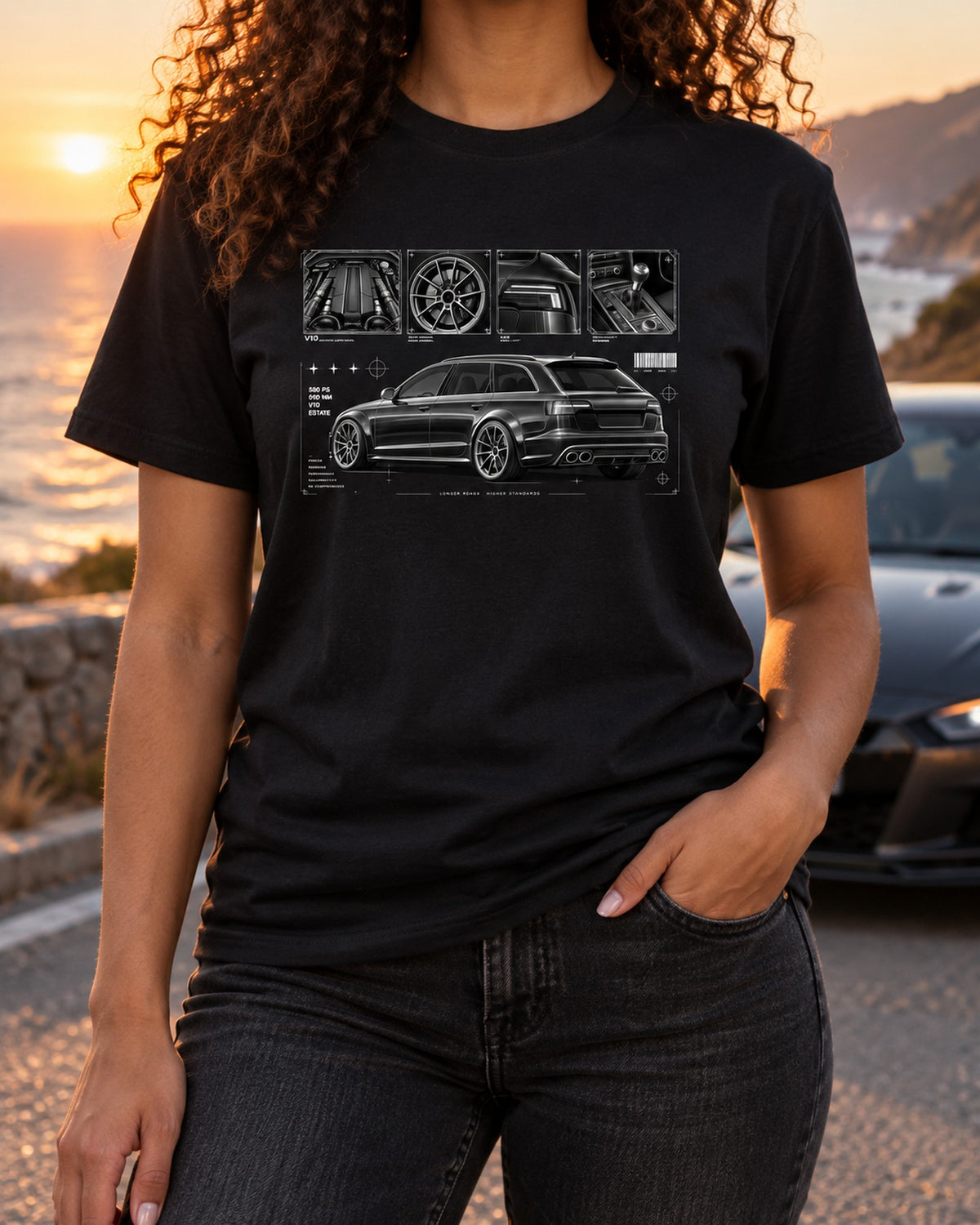 Audi RS6 Avant C6 4F Dossier Panels Shirt, Wagon Fan Gift T-Shirt Black worn hero