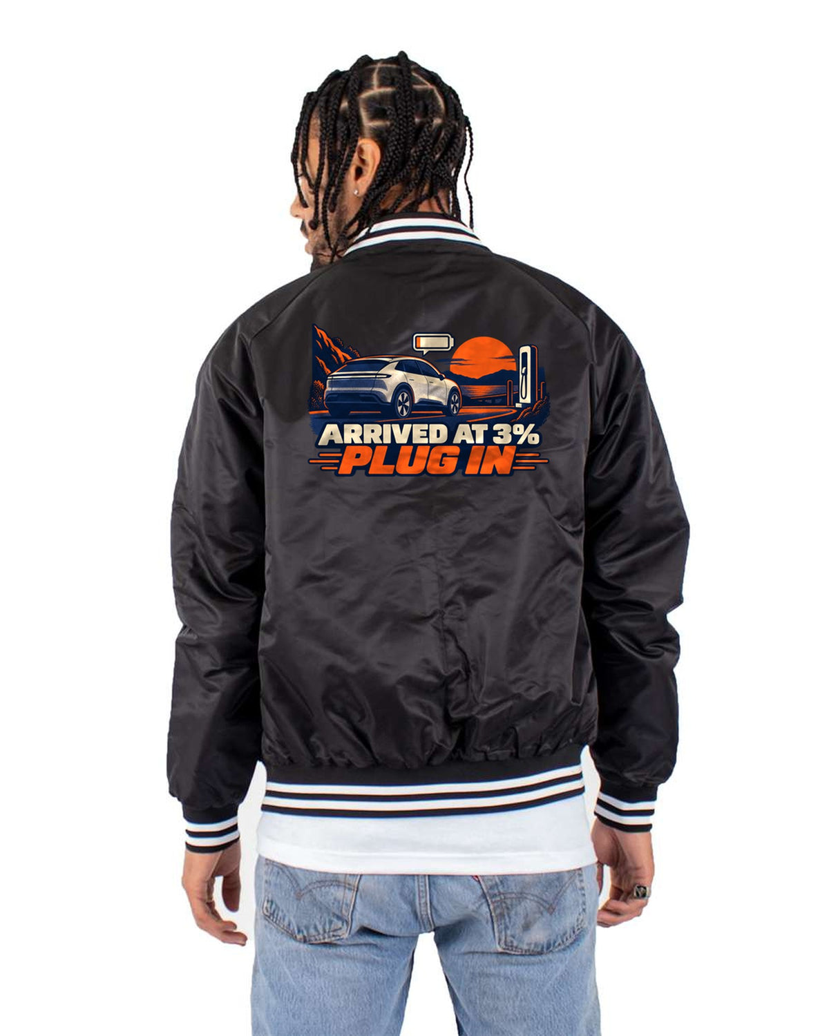 Arrived at 3% Tesla Model Y Juniper Risograph Duotone Shirt Bomber Jacket Black back