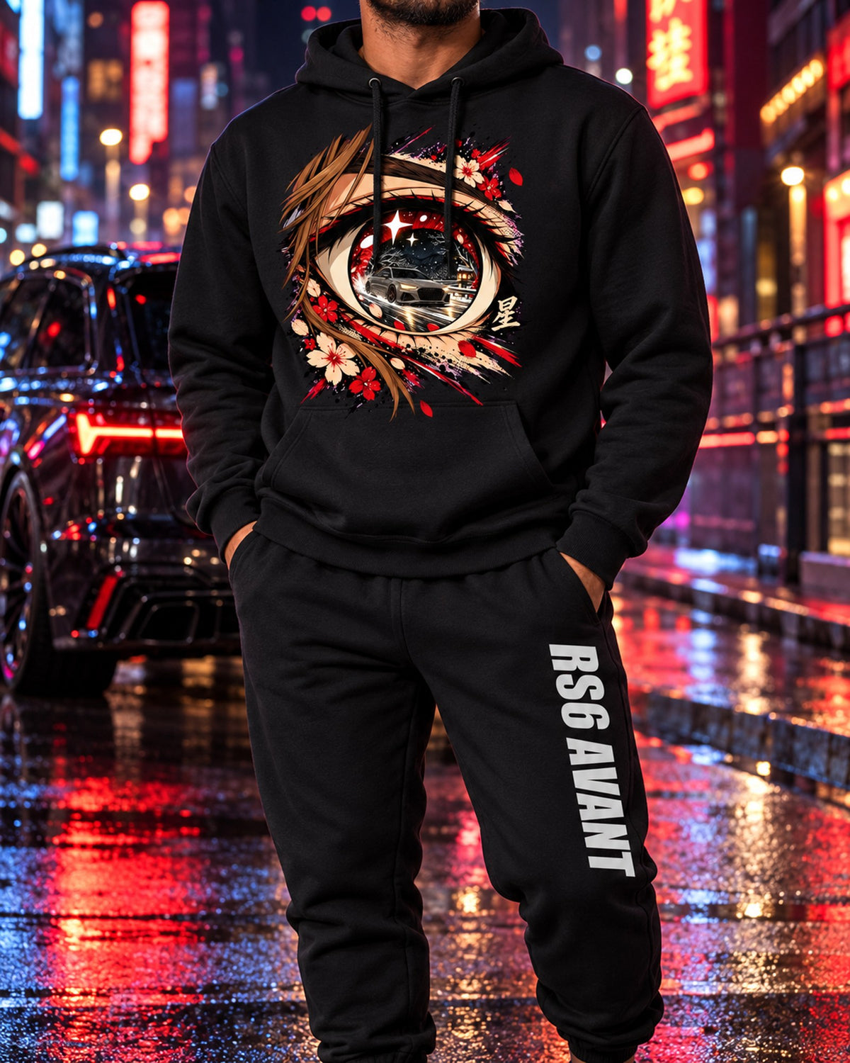 Audi RS6 Avant Anime Girl Hoodie + Jogger Set Black worn hero
